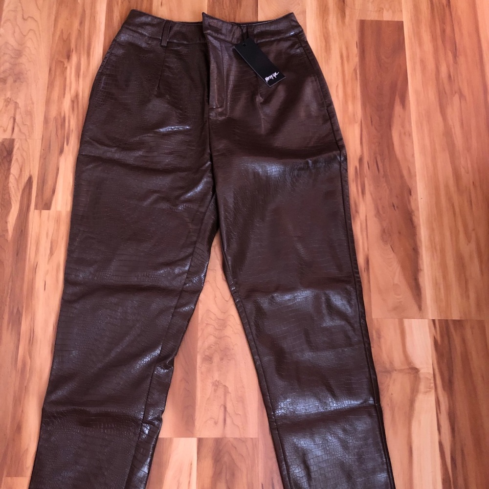 Nasty gal faux leather chocolate brown pants